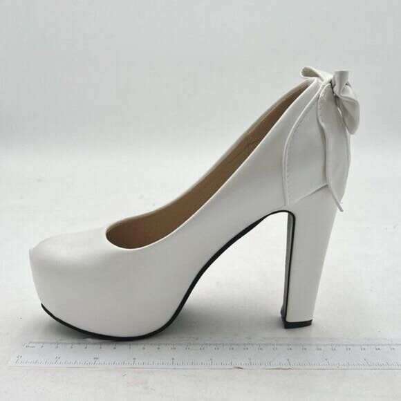 Platform High Heel Bow Pumps for Women Closed Toe Slip-on Chunky Heels 4 Inches - Picture 1 of 6